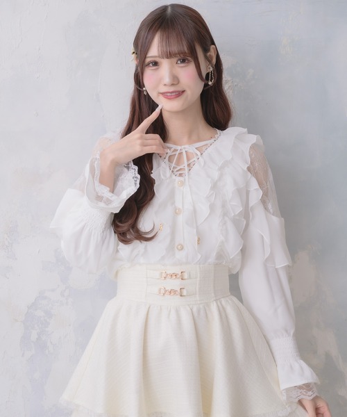 couture BY ROJITA（クチュールバイロジータ）の「クロスネックフリルブラウス（シャツ/ブラウス・レディース・ボルドー/ホワイト系その他/ブラック/ホワイト・FREE）」の13枚目の写真