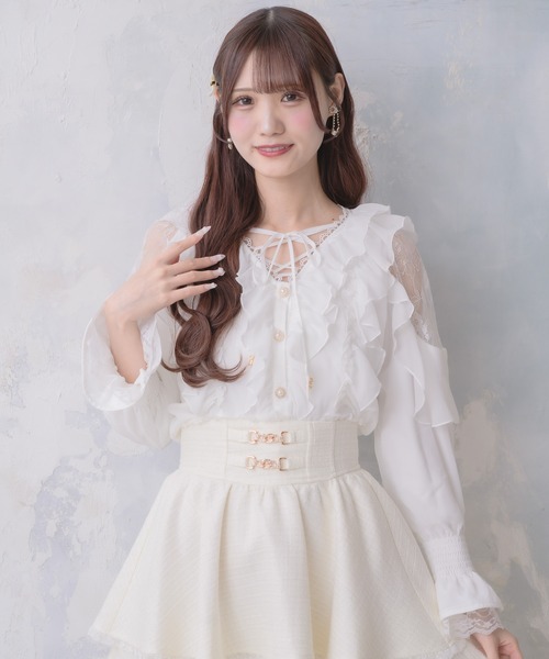 couture BY ROJITA（クチュールバイロジータ）の「クロスネックフリルブラウス（シャツ/ブラウス・レディース・ボルドー/ホワイト系その他/ブラック/ホワイト・FREE）」の14枚目の写真