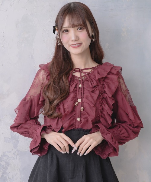 couture BY ROJITA（クチュールバイロジータ）の「クロスネックフリルブラウス（シャツ/ブラウス・レディース・ボルドー/ホワイト系その他/ブラック/ホワイト・FREE）」の21枚目の写真