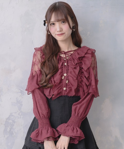 couture BY ROJITA（クチュールバイロジータ）の「クロスネックフリルブラウス（シャツ/ブラウス・レディース・ボルドー/ホワイト系その他/ブラック/ホワイト・FREE）」の22枚目の写真