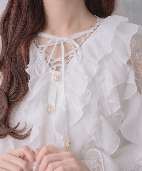 couture BY ROJITA（クチュールバイロジータ）の「クロスネックフリルブラウス（シャツ/ブラウス・レディース・ボルドー/ホワイト系その他/ブラック/ホワイト・FREE）」の17枚目の写真