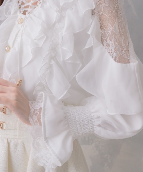 couture BY ROJITA（クチュールバイロジータ）の「クロスネックフリルブラウス（シャツ/ブラウス・レディース・ボルドー/ホワイト系その他/ブラック/ホワイト・FREE）」の18枚目の写真