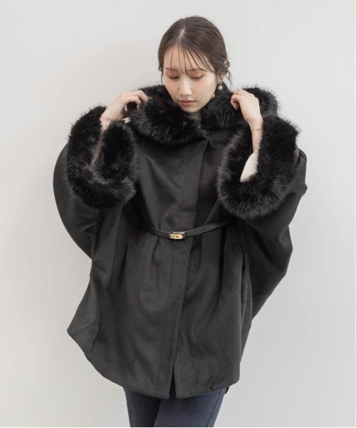 セール】2WAY ファー付きミドルケープコート（ポンチョ）｜RANDA