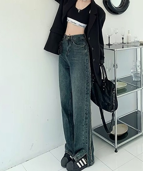 NANEA（ナネア）の「サイドフリンジスリットデニムパンツ（デニムパンツ・レディース・ブルー・LARGE/MEDIUM/SMALL）」の17枚目の写真
