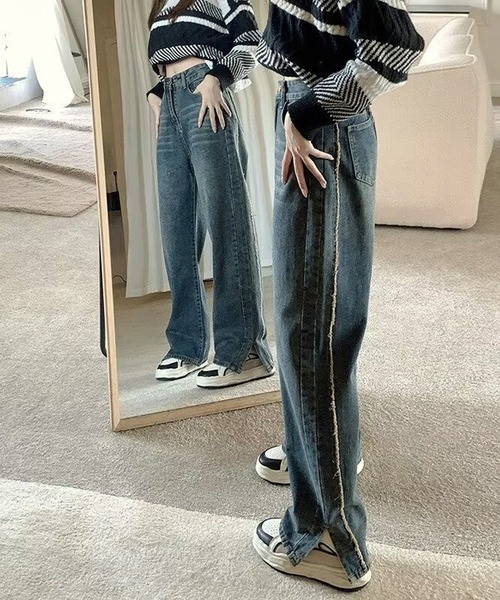 NANEA（ナネア）の「サイドフリンジスリットデニムパンツ（デニムパンツ・レディース・ブルー・LARGE/MEDIUM/SMALL）」の14枚目の写真