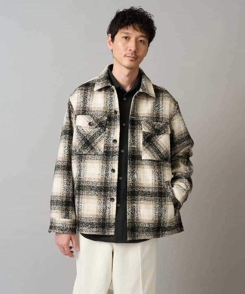 a.v.v（アーヴェヴェ）の「【イージーケア/洗濯機で洗える】ツイードCPOジャケット（その他アウター・メンズ・ブルー/ベージュ・46/48/50）」の2枚目の写真