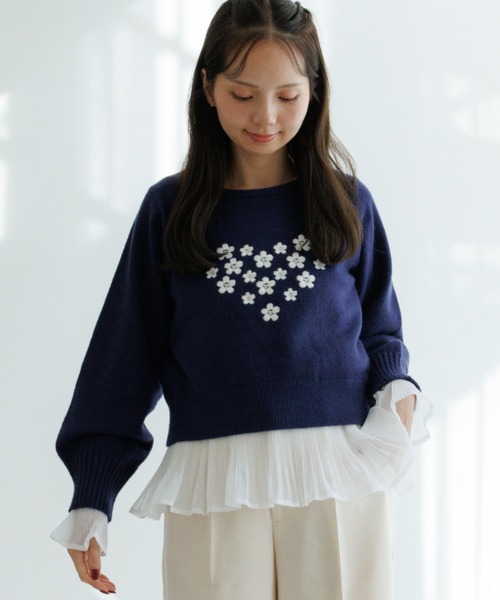 flower（フラワー）の「ハートブーケニット（ニット/セーター・レディース・ネイビー/アイボリー・FREE）」の2枚目の写真