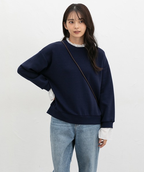 Honeys（ハニーズ）の「レイヤード風トップス（スウェット・レディース・グレイッシュブルー/ネイビー/ライトベージュ・L/LL/M/S）」の8枚目の写真