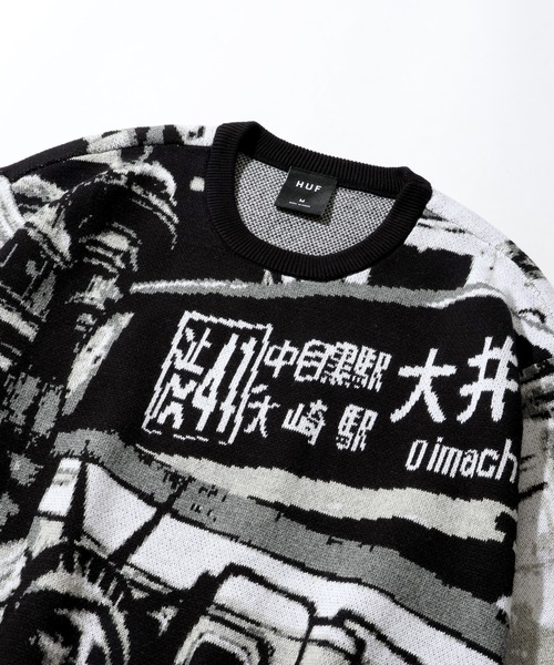 HUF(ハフ)の「【HUF/ハフ】WORLDWIDE COMMUTER SWEAT/アートワークデザイン ジャガードニット セーター(ニット/セーター・メンズ・ブラック・XL/L/M/S)」の19枚目の写真