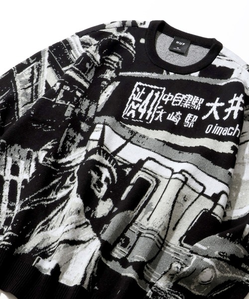 HUF(ハフ)の「【HUF/ハフ】WORLDWIDE COMMUTER SWEAT/アートワークデザイン ジャガードニット セーター(ニット/セーター・メンズ・ブラック・XL/L/M/S)」の18枚目の写真