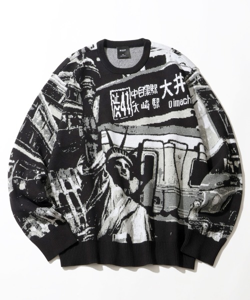 HUF(ハフ)の「【HUF/ハフ】WORLDWIDE COMMUTER SWEAT/アートワークデザイン ジャガードニット セーター(ニット/セーター・メンズ・ブラック・XL/L/M/S)」の17枚目の写真