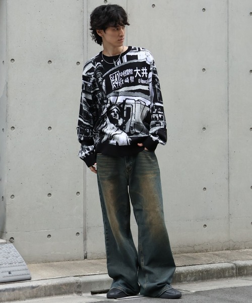 HUF(ハフ)の「【HUF/ハフ】WORLDWIDE COMMUTER SWEAT/アートワークデザイン ジャガードニット セーター(ニット/セーター・メンズ・ブラック・XL/L/M/S)」の16枚目の写真