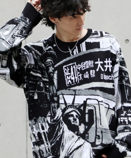 HUF(ハフ)の「【HUF/ハフ】WORLDWIDE COMMUTER SWEAT/アートワークデザイン ジャガードニット セーター(ニット/セーター・メンズ・ブラック・XL/L/M/S)」の10枚目の写真