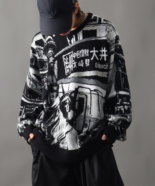 HUF(ハフ)の「【HUF/ハフ】WORLDWIDE COMMUTER SWEAT/アートワークデザイン ジャガードニット セーター(ニット/セーター・メンズ・ブラック・XL/L/M/S)」の2枚目の写真