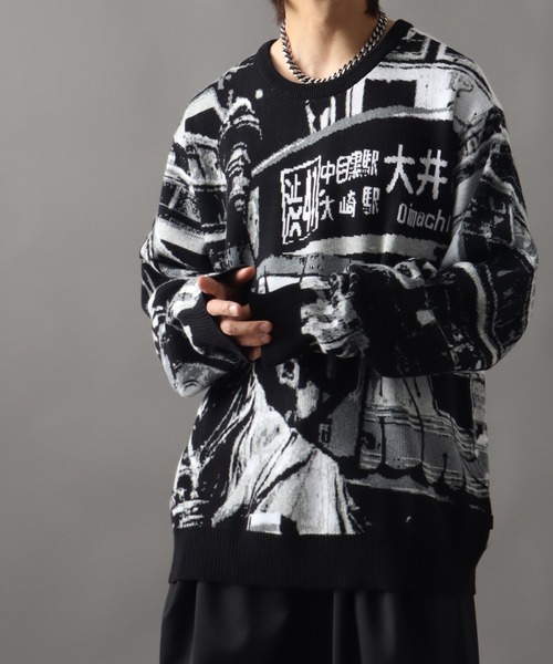 HUF(ハフ)の「【HUF/ハフ】WORLDWIDE COMMUTER SWEAT/アートワークデザイン ジャガードニット セーター(ニット/セーター・メンズ・ブラック・XL/L/M/S)」の3枚目の写真