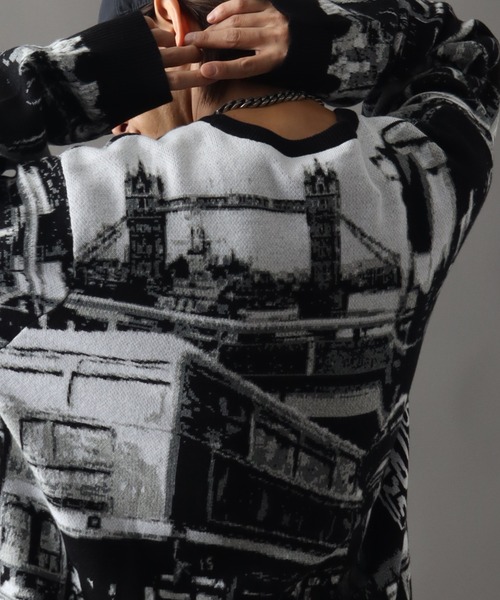HUF(ハフ)の「【HUF/ハフ】WORLDWIDE COMMUTER SWEAT/アートワークデザイン ジャガードニット セーター(ニット/セーター・メンズ・ブラック・XL/L/M/S)」の5枚目の写真