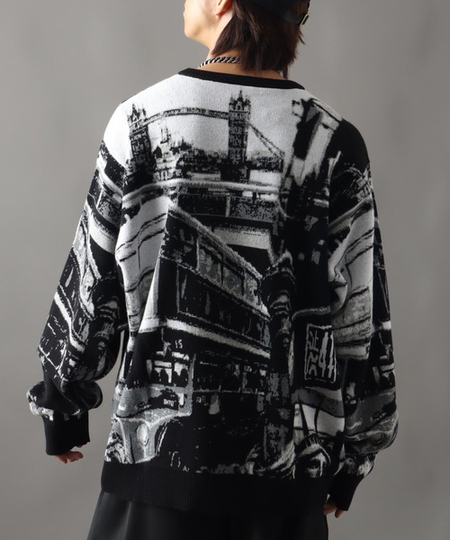 HUF(ハフ)の「【HUF/ハフ】WORLDWIDE COMMUTER SWEAT/アートワークデザイン ジャガードニット セーター(ニット/セーター・メンズ・ブラック・XL/L/M/S)」の6枚目の写真