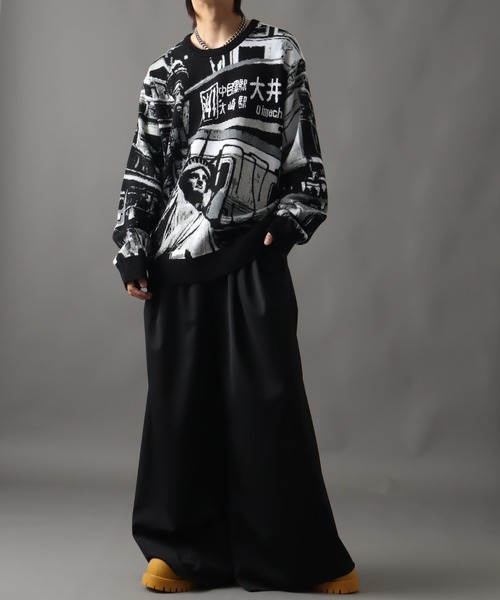 HUF(ハフ)の「【HUF/ハフ】WORLDWIDE COMMUTER SWEAT/アートワークデザイン ジャガードニット セーター(ニット/セーター・メンズ・ブラック・XL/L/M/S)」の7枚目の写真