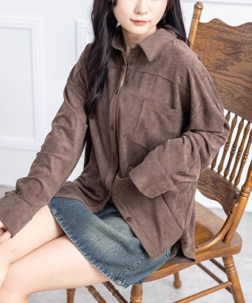 clear（クリア）の「フェイクスエードシャツ(セット可)［大人 カジュアル 着回し力抜群］≪AW新作≫（シャツ/ブラウス・レディース・アイボリー/キャメル/ブラウン・F）」の3枚目の写真