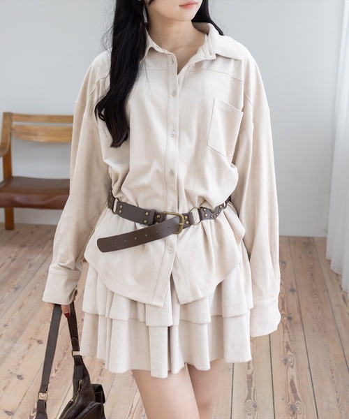 clear（クリア）の「フェイクスエードシャツ(セット可)［大人 カジュアル 着回し力抜群］≪AW新作≫（シャツ/ブラウス・レディース・アイボリー/キャメル/ブラウン・F）」の2枚目の写真