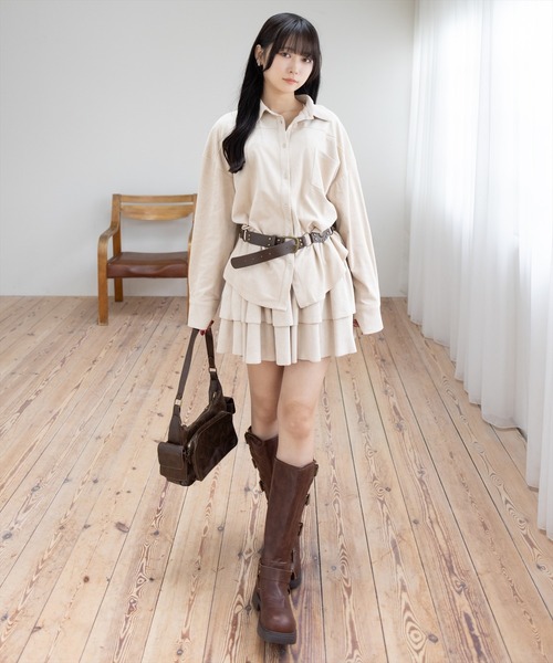 clear（クリア）の「フェイクスエードシャツ(セット可)［大人 カジュアル 着回し力抜群］≪AW新作≫（シャツ/ブラウス・レディース・アイボリー/キャメル/ブラウン・F）」の9枚目の写真