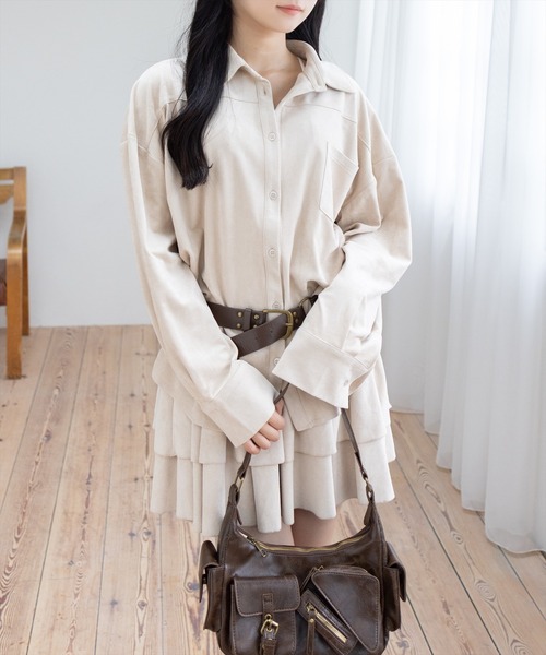 clear（クリア）の「フェイクスエードシャツ(セット可)［大人 カジュアル 着回し力抜群］≪AW新作≫（シャツ/ブラウス・レディース・アイボリー/キャメル/ブラウン・F）」の8枚目の写真