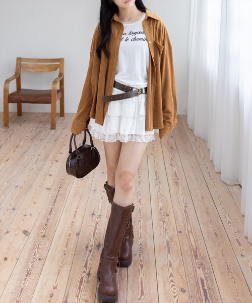 clear（クリア）の「フェイクスエードシャツ(セット可)［大人 カジュアル 着回し力抜群］≪AW新作≫（シャツ/ブラウス・レディース・アイボリー/キャメル/ブラウン・F）」の5枚目の写真