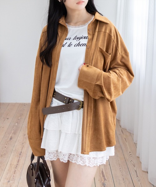 clear（クリア）の「フェイクスエードシャツ(セット可)［大人 カジュアル 着回し力抜群］≪AW新作≫（シャツ/ブラウス・レディース・アイボリー/キャメル/ブラウン・F）」の4枚目の写真