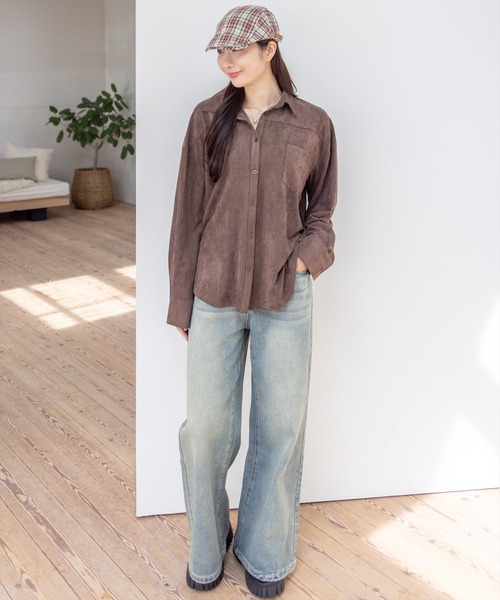 clear（クリア）の「フェイクスエードシャツ(セット可)［大人 カジュアル 着回し力抜群］≪AW新作≫（シャツ/ブラウス・レディース・アイボリー/キャメル/ブラウン・F）」の7枚目の写真