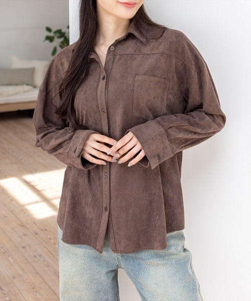 clear（クリア）の「フェイクスエードシャツ(セット可)［大人 カジュアル 着回し力抜群］≪AW新作≫（シャツ/ブラウス・レディース・アイボリー/キャメル/ブラウン・F）」の6枚目の写真