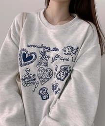 裏起毛イラスト刺繍オーバーサイズスウェット