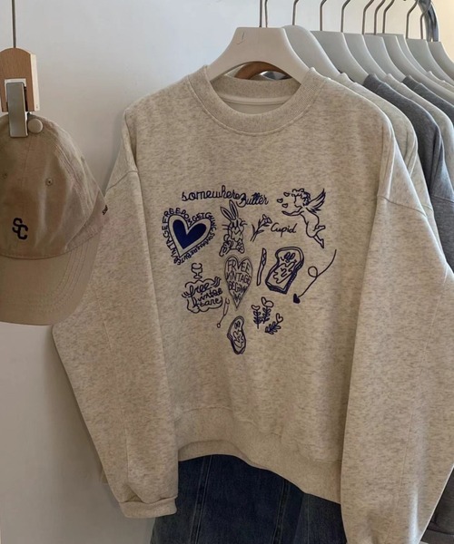 yuue' ( wear )(ユーイ)の「裏起毛イラスト刺繍オーバーサイズスウェット(スウェット・レディース・ライトグレー・FREE)」の10枚目の写真