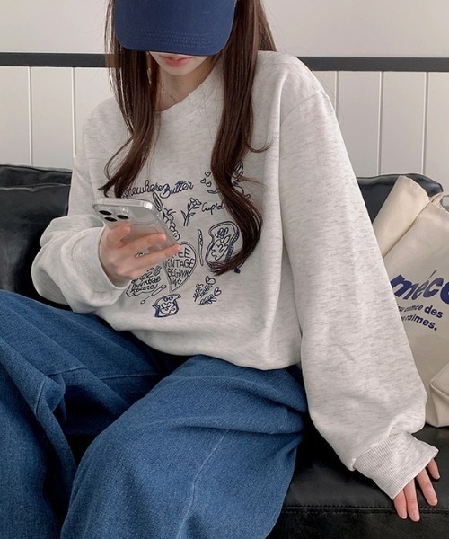 yuue' ( wear )(ユーイ)の「裏起毛イラスト刺繍オーバーサイズスウェット(スウェット・レディース・ライトグレー・FREE)」の5枚目の写真