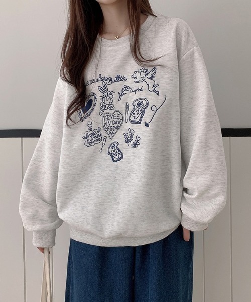 yuue' ( wear )(ユーイ)の「裏起毛イラスト刺繍オーバーサイズスウェット(スウェット・レディース・ライトグレー・FREE)」の2枚目の写真