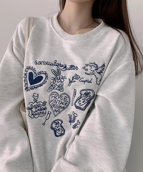 yuue' ( wear )(ユーイ)の「裏起毛イラスト刺繍オーバーサイズスウェット(スウェット・レディース・ライトグレー・FREE)」の4枚目の写真