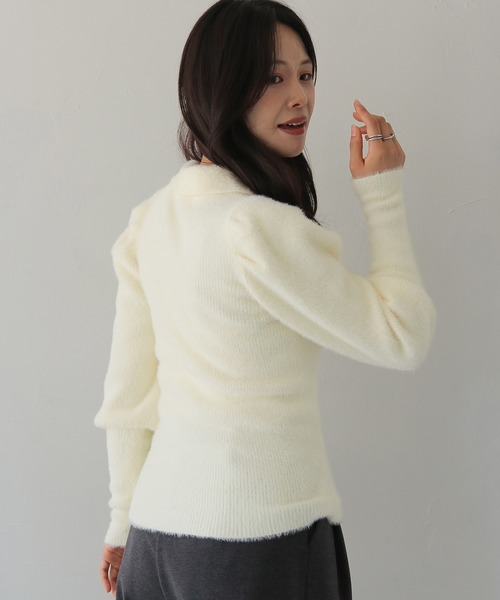 HER CLOSET(ハークローゼット)の「【HER CLOSET】襟付きシャギーニット COLLARED SHAGGY KNIT(ニット/セーター・レディース・アイボリー/ブラック系その他/ネイビー・M)」の8枚目の写真