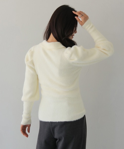 HER CLOSET(ハークローゼット)の「【HER CLOSET】襟付きシャギーニット COLLARED SHAGGY KNIT(ニット/セーター・レディース・アイボリー/ブラック系その他/ネイビー・M)」の9枚目の写真