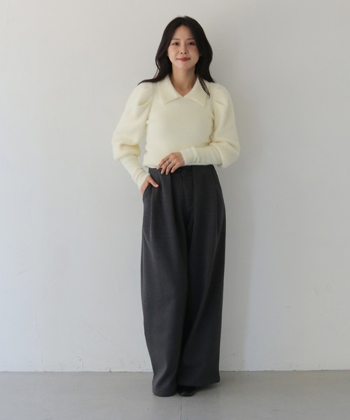 HER CLOSET(ハークローゼット)の「【HER CLOSET】襟付きシャギーニット COLLARED SHAGGY KNIT(ニット/セーター・レディース・アイボリー/ブラック系その他/ネイビー・M)」の12枚目の写真