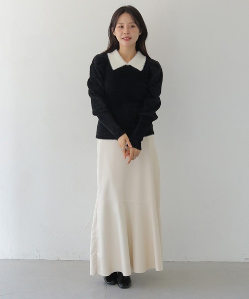 HER CLOSET(ハークローゼット)の「【HER CLOSET】襟付きシャギーニット COLLARED SHAGGY KNIT(ニット/セーター・レディース・アイボリー/ブラック系その他/ネイビー・M)」の20枚目の写真