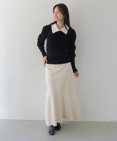 HER CLOSET(ハークローゼット)の「【HER CLOSET】襟付きシャギーニット COLLARED SHAGGY KNIT(ニット/セーター・レディース・アイボリー/ブラック系その他/ネイビー・M)」の21枚目の写真