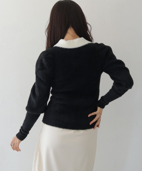 HER CLOSET(ハークローゼット)の「【HER CLOSET】襟付きシャギーニット COLLARED SHAGGY KNIT(ニット/セーター・レディース・アイボリー/ブラック系その他/ネイビー・M)」の18枚目の写真