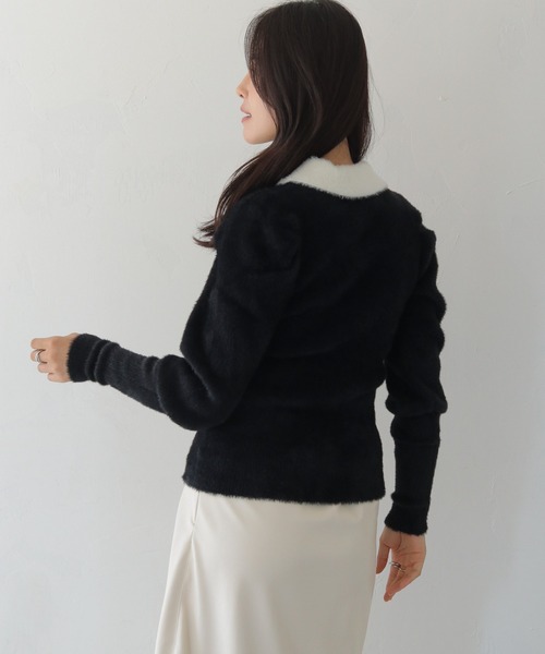 HER CLOSET(ハークローゼット)の「【HER CLOSET】襟付きシャギーニット COLLARED SHAGGY KNIT(ニット/セーター・レディース・アイボリー/ブラック系その他/ネイビー・M)」の19枚目の写真