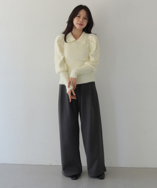 HER CLOSET(ハークローゼット)の「【HER CLOSET】襟付きシャギーニット COLLARED SHAGGY KNIT(ニット/セーター・レディース・アイボリー/ブラック系その他/ネイビー・M)」の10枚目の写真