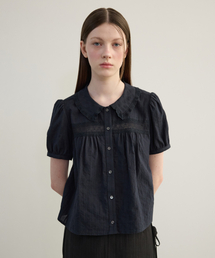 PUFF SLEEVE LACE BLOUSE NAVY