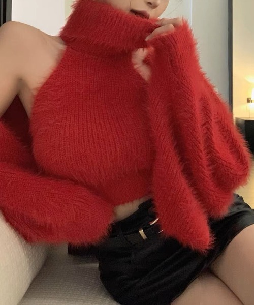 meJane（ミージェーン）の「フェザーニット クロップド丈アンサンブル（アンサンブル・レディース・ホワイト/レッド/ブラック/グレー・FREE）」の9枚目の写真