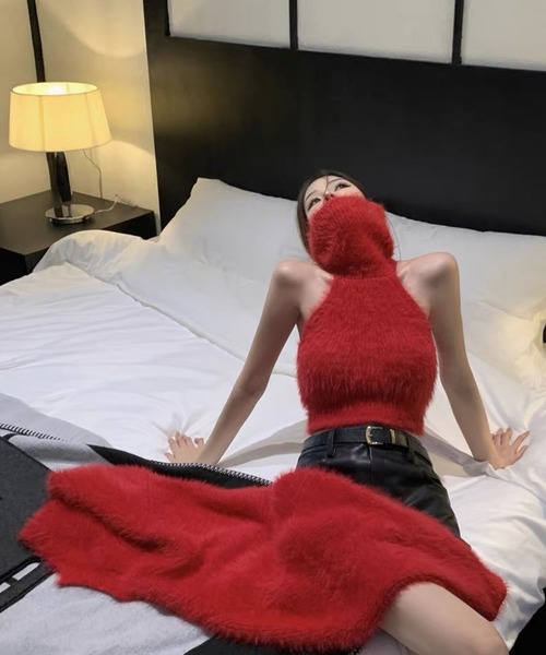 meJane（ミージェーン）の「フェザーニット クロップド丈アンサンブル（アンサンブル・レディース・ホワイト/レッド/ブラック/グレー・FREE）」の11枚目の写真