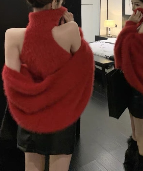 meJane（ミージェーン）の「フェザーニット クロップド丈アンサンブル（アンサンブル・レディース・ホワイト/レッド/ブラック/グレー・FREE）」の5枚目の写真