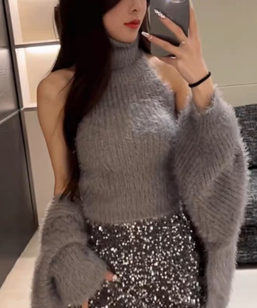 meJane（ミージェーン）の「フェザーニット クロップド丈アンサンブル（アンサンブル・レディース・ホワイト/レッド/ブラック/グレー・FREE）」の7枚目の写真