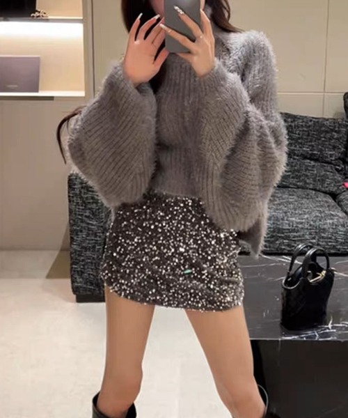 meJane（ミージェーン）の「フェザーニット クロップド丈アンサンブル（アンサンブル・レディース・ホワイト/レッド/ブラック/グレー・FREE）」の8枚目の写真