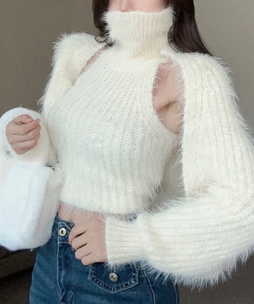 meJane（ミージェーン）の「フェザーニット クロップド丈アンサンブル（アンサンブル・レディース・ホワイト/レッド/ブラック/グレー・FREE）」の12枚目の写真